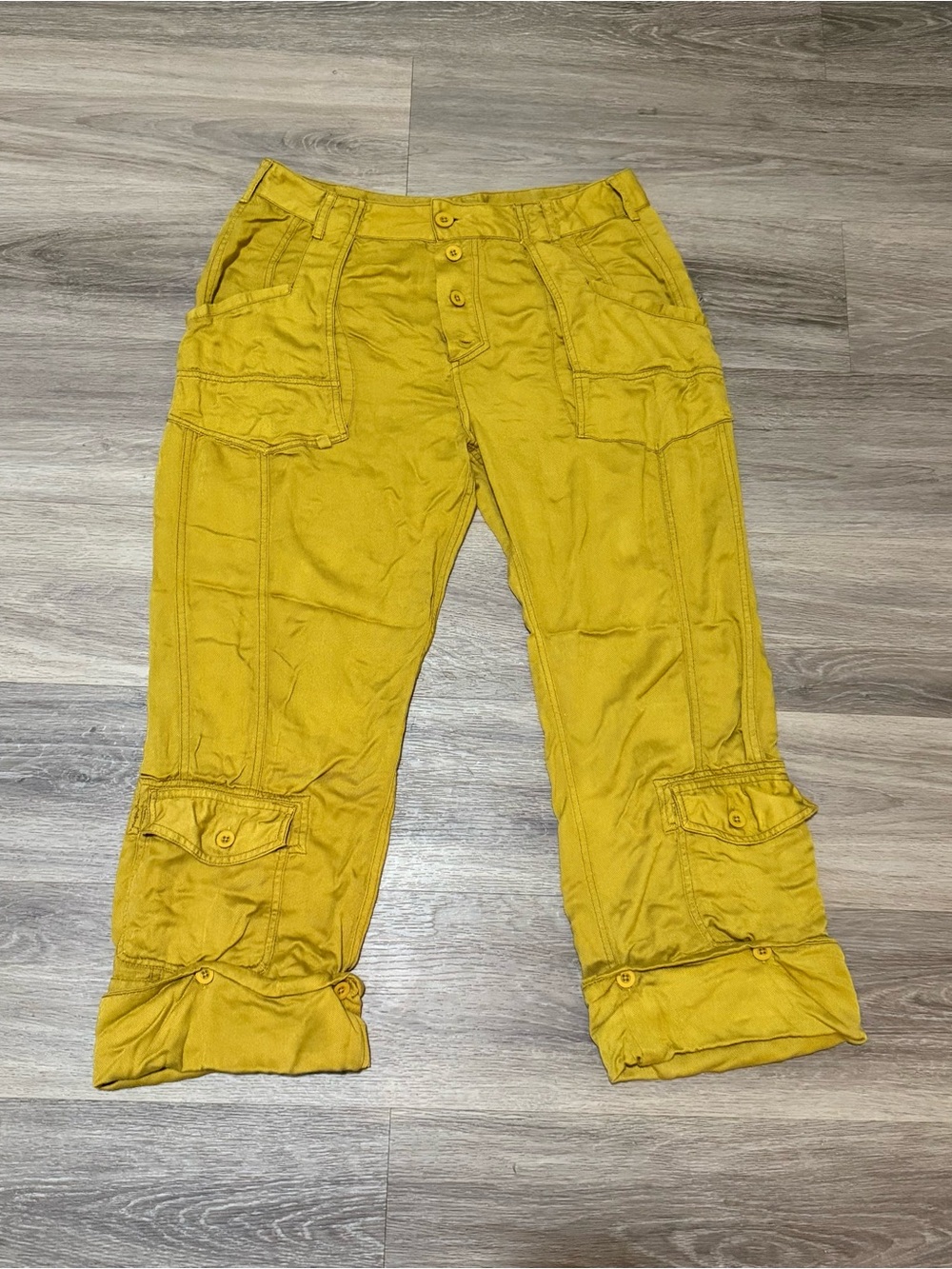 Free People Mustard Yellow Cargo Capris